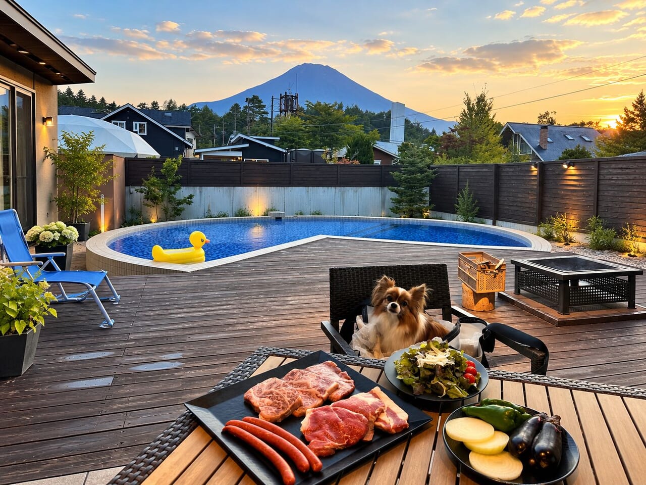 お部屋でBBQのお食事を楽しむ様子