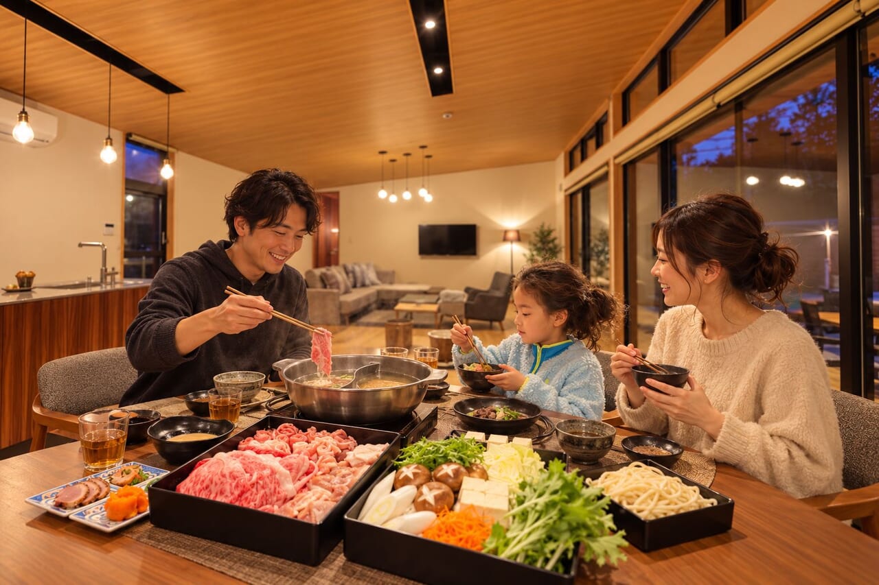 お部屋でのしゃぶしゃぶのお食事